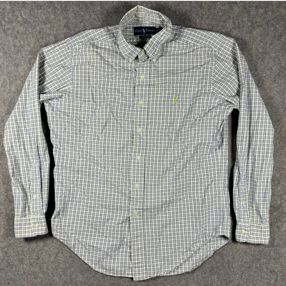 Polo Ralph Lauren Mens Classic Fit‎ Check Button Down Shirt Blue Green White M